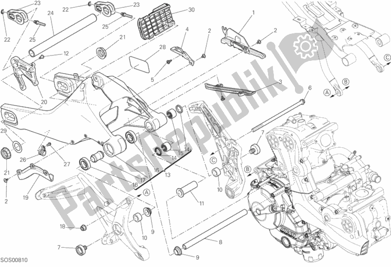 Tutte le parti per il Forcellone Posteriore del Ducati Monster 821 Dark USA 2016